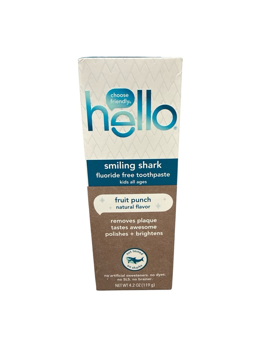Hello Smiling Shark Fluoride Free Kids Toothpaste, Natural Fruit Punch 4.2oz New